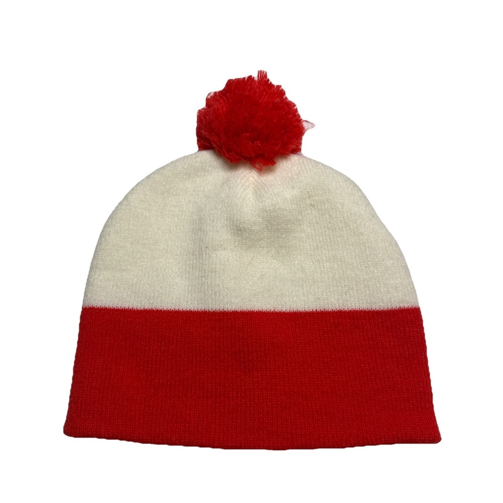 Mad Engine Red White Knit Pom Pom‎ Beanie Hat TGT2586 One Size Mens Womens